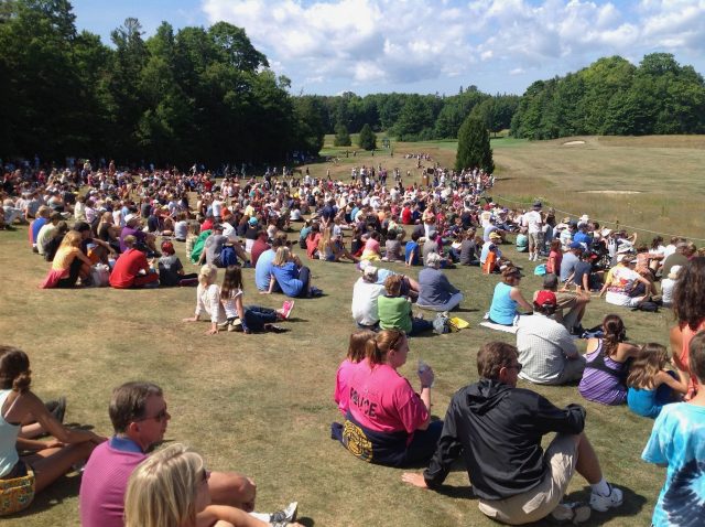 Hundreds of Mackinac Island visitors, workers and residents attended the Battle of 1814 reenactment on the Wawashkamo Golf Course hosted and narrated by Mackinac Historic State Parks.