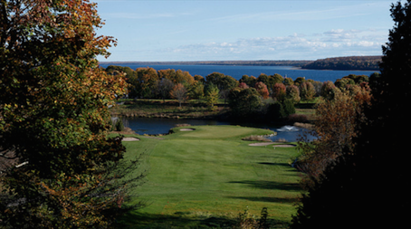 The tee on The Grand's 7th hole offers one of the best golf course views in America.