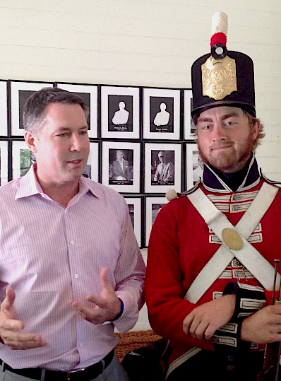 Bobby Benser of Original Murdick's Fudge discusses the Battle of 1814 on Mackinac Island with reenactor Evan Chalmers, who is decked out in his full British uniform. Click the link to hear Bobby talk about the battle.
